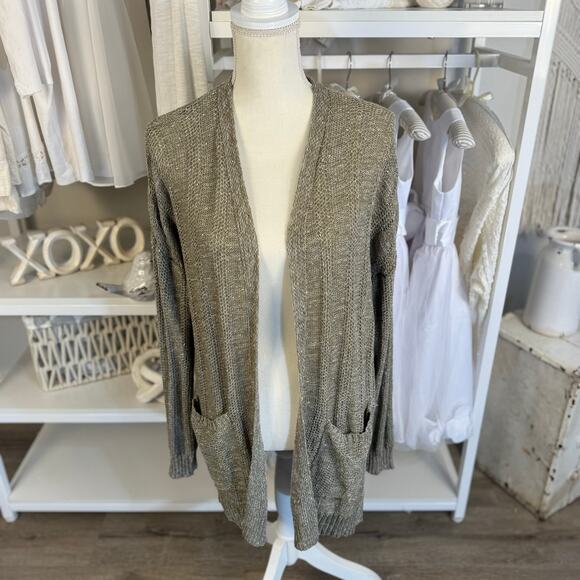 Blu Pepper Women's Size L Brown Open Front Longline Cardigan Sweater #3454 - Picture 1 of 8